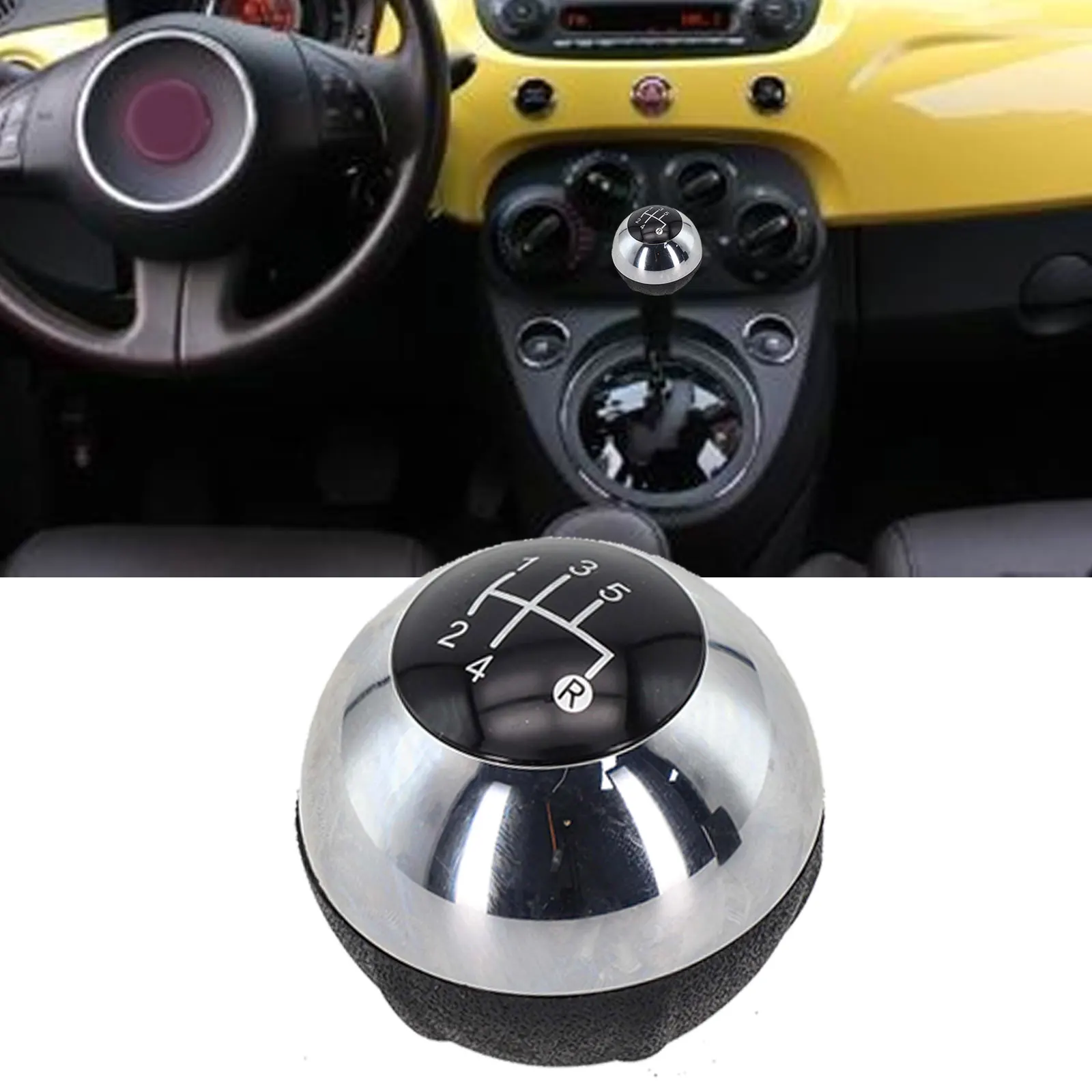 Bola de cabeça do botão de mudança de marcha manual de 5 velocidades cromada para Fiat 500 2012-2018 55344048   Substituição manual do botão de mudança de marcha