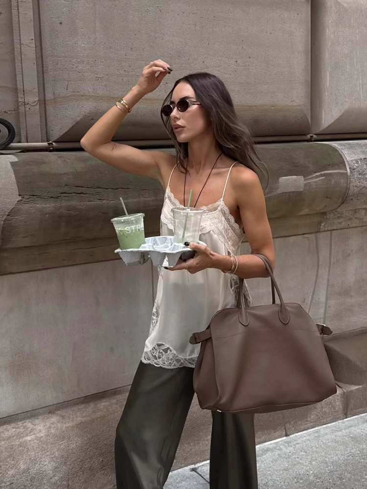 الصلبة الدانتيل المرقعة حبال القمم سيدة عادية أكمام الخامس الرقبة شيك فضفاض عارية الذراعين سترة قصيرة 2025 الصيف عطلة الشارع ارتداء