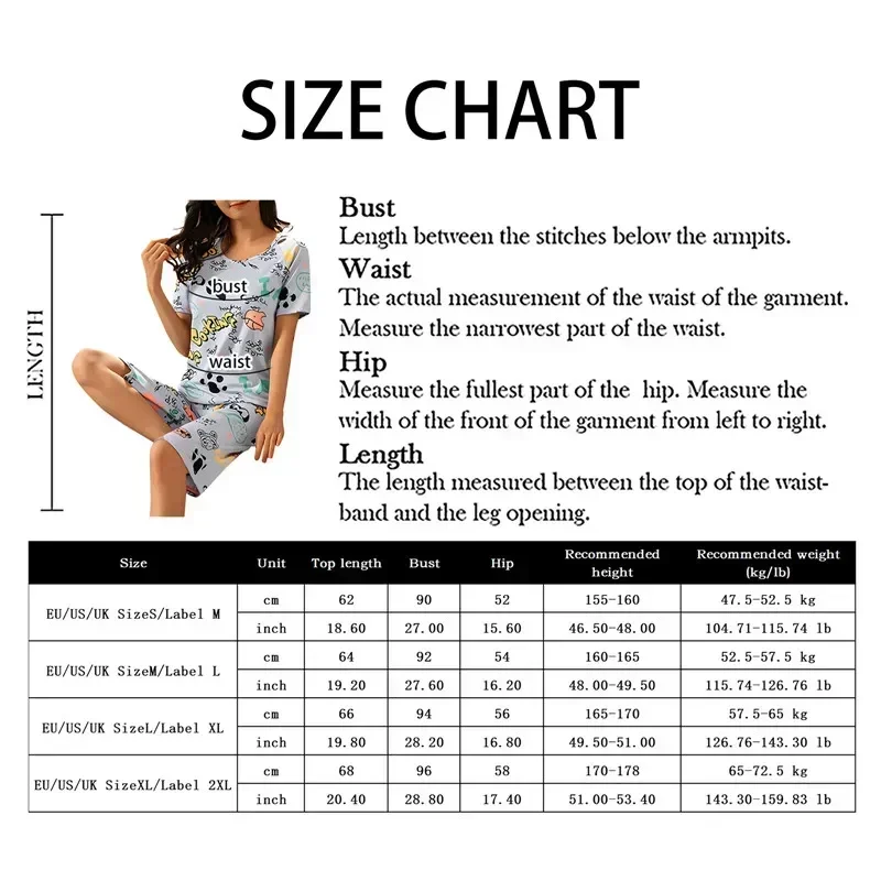 Fashion Cartoon Sets Capris Pajama Polyester Sleepwear Summer Pyjamas Sleep Plaid Lounge Short-sleeved Women Home