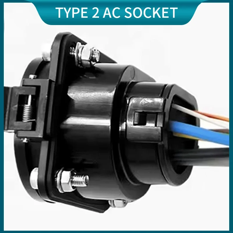 EVONIC Type 2 Socket 32A Female Socket Connector Single/three Phase 7KW-22KW 220V-480V Electric Vehicles AC Charging Pole Socket