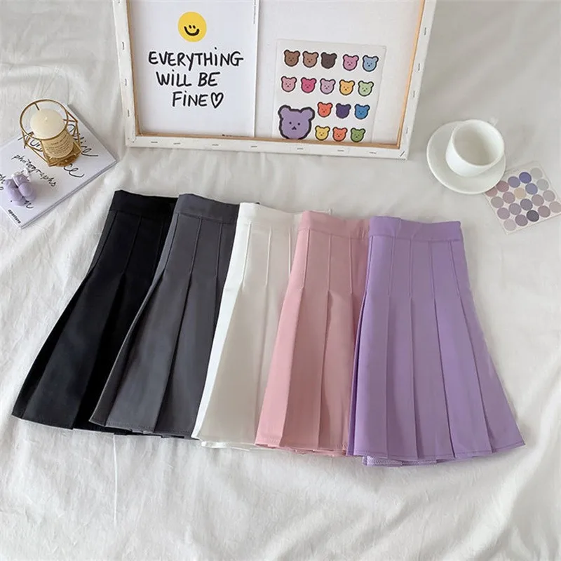 

2024 Summer High-waisted Pure Color Girly Skirt Female A-line Skirt Collegiate Style Pleated Skirt