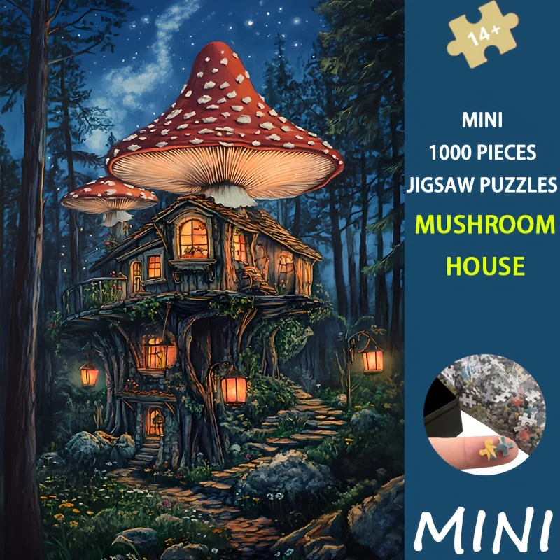 لغز صغير الحجم 1000 قطعة فطر هاوس آرت فانتازي - ورق مقوى سميك ممتاز، للبالغين والجامعات، ديكور المنزل #1