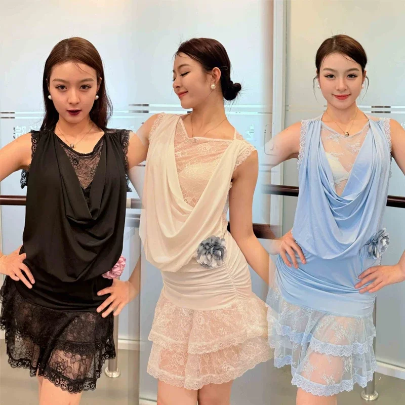 

Summer Sleeveless Latin Dance Dress Adults Chacha Samba Latin Dance Clothing Women Sexy Lace Latin Dance Costumes SL12841