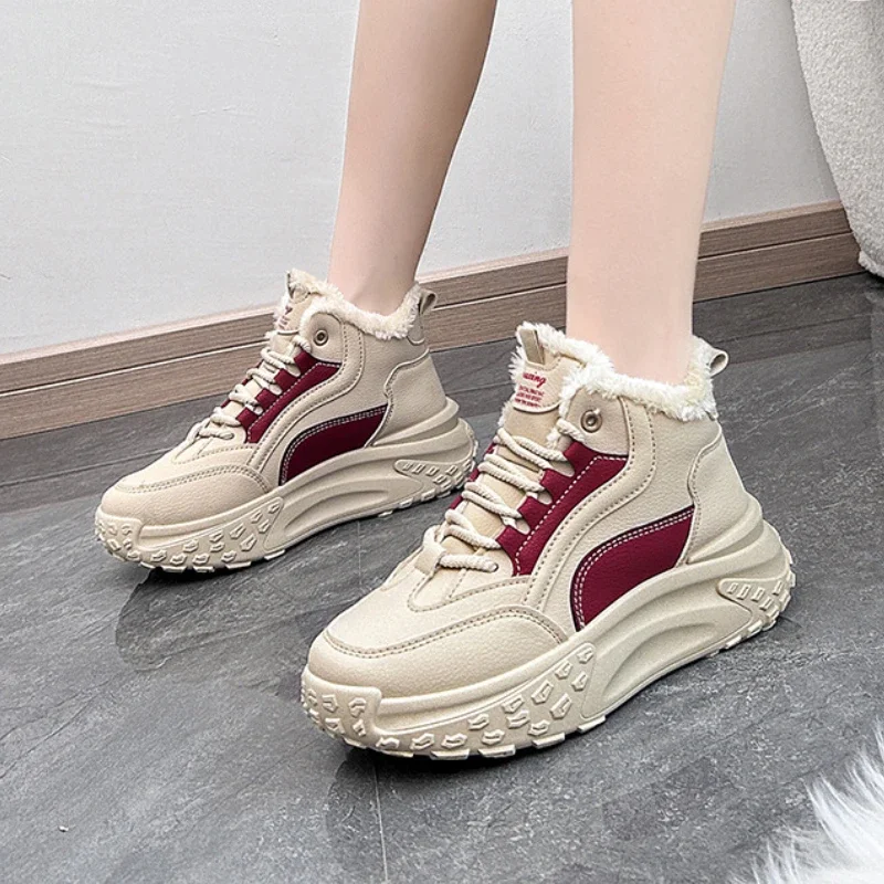 Winter Sneakers Women Casual Sports Platform Warm Shoes Ladies Comfort Plus Plush Skateboard Ankle Boots Footwear Zapatos Mujer