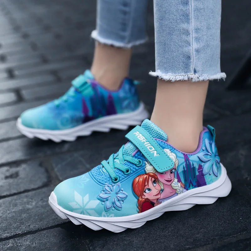 Disney Cartoon Frozen Sport Shoes 2023 New Boys Cars Lightning Mcqueen Tennis Shoes Kids Casual Sneakers Girls Running Shoes