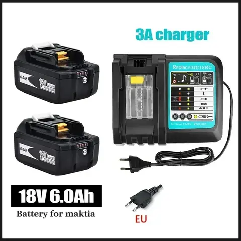 2025NEW Makita 18V 6000mAh 충전식 전동 공구 배터리, LED 리튬 이온 교체 LXT BL1860B BL1860 BL1850 + 3A 충전기