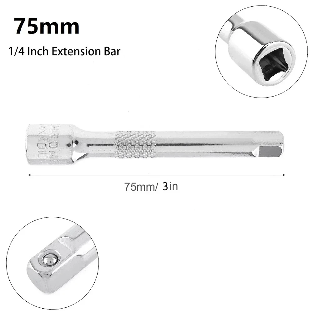 3 Stück 1/4 Zoll Steckschlüssel-Verlängerungsstange 50/75/100mm Lang, Lenkstange, Verbindungsstange, Steckschlüssel-Verlängerer, Handwerkzeug – Detail 6