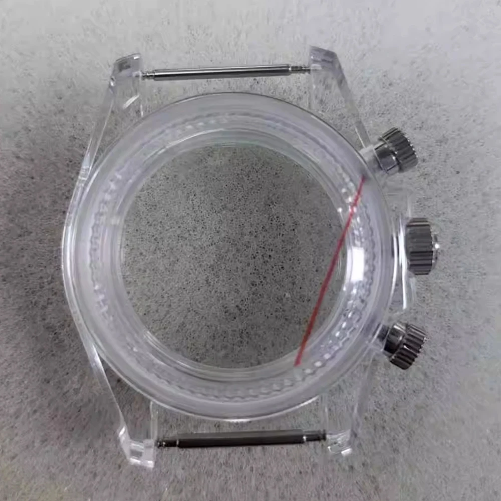 New Transparent Chronograph Watch Case 40mm, Glue Glass Case, for VK63 Movement Mechanical VK63 Case, Watch Accessories