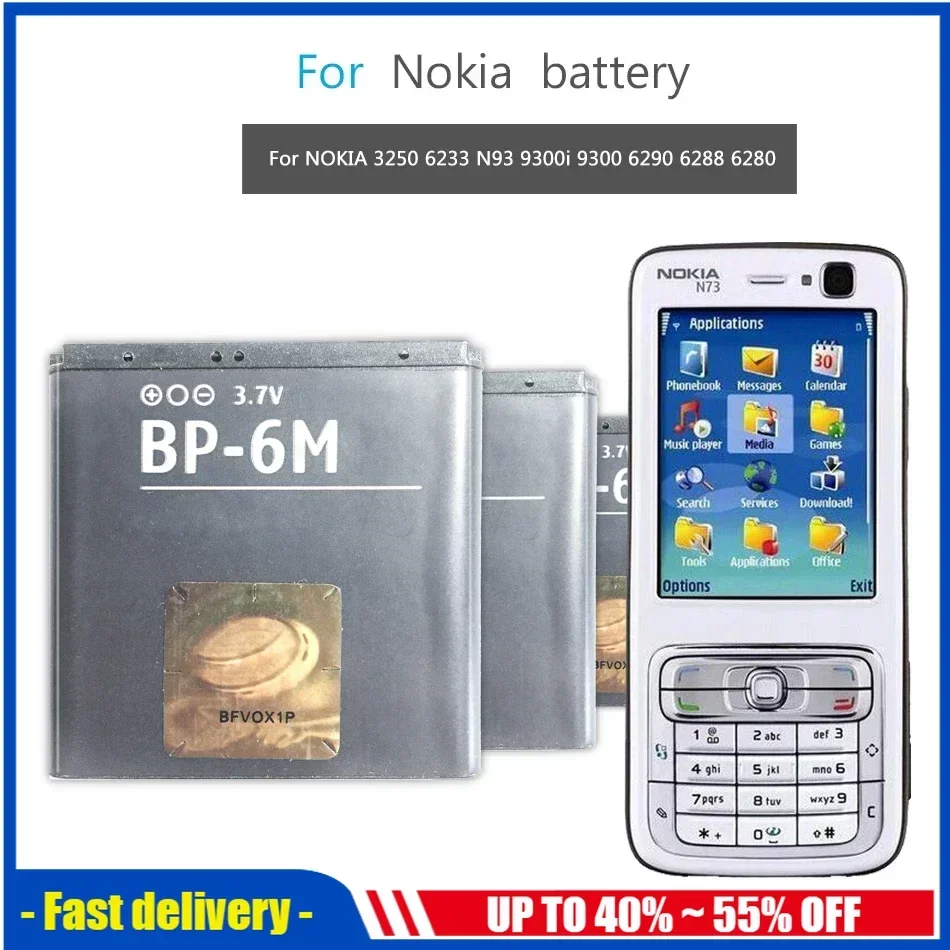 BP-6M 3.7V 1100mAh Mobile Phone Batteries For Nokia N73 N77 N93 N93S 3250 6151 6233 6234 6280 6282 6288 6290 9300i 9300