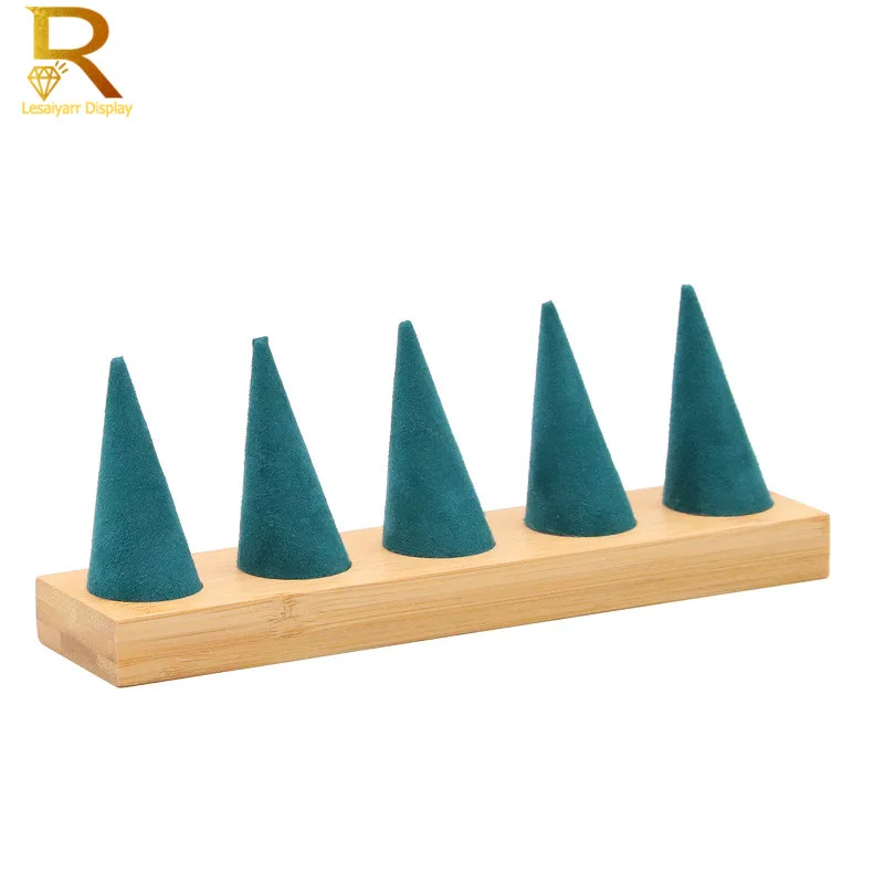 Bamboo Finger Cone Fingertip Ring Stand Display Mountain Ring Jewelry Display Stand Holder Storage Showcase Organizer