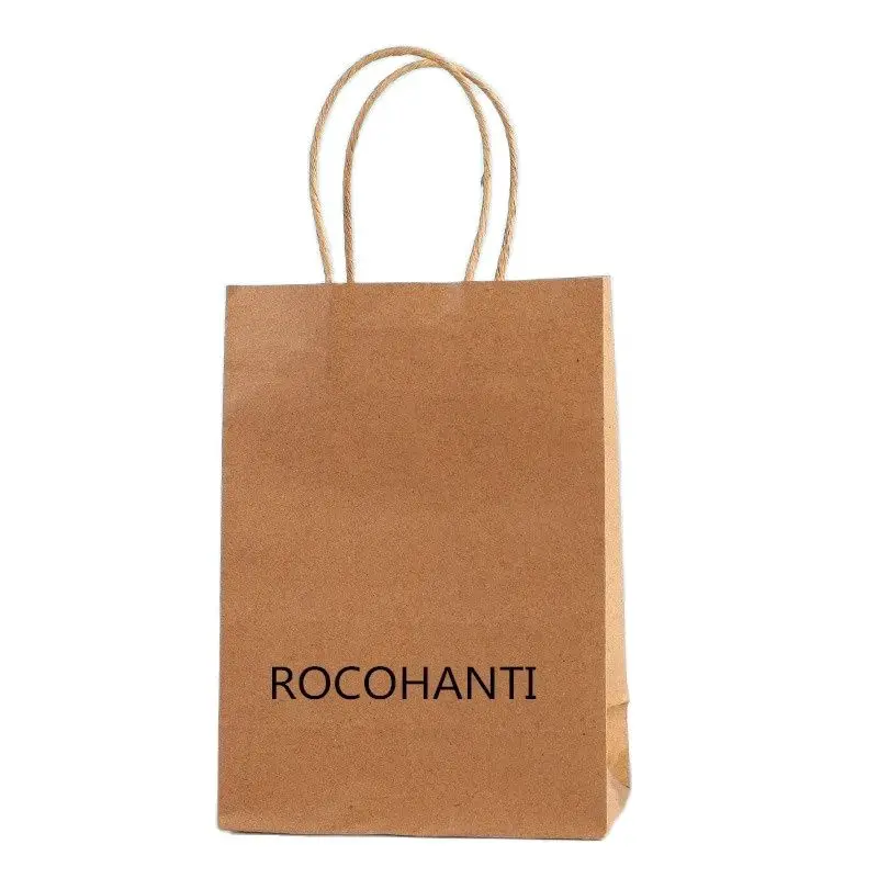 

50PCS/ LOT 2024 New Outdoor Custom Kraft Paper Bags Logo Tote Recycled Takeaway Brown Paper Bag With Cheap Handle Shopping Bag