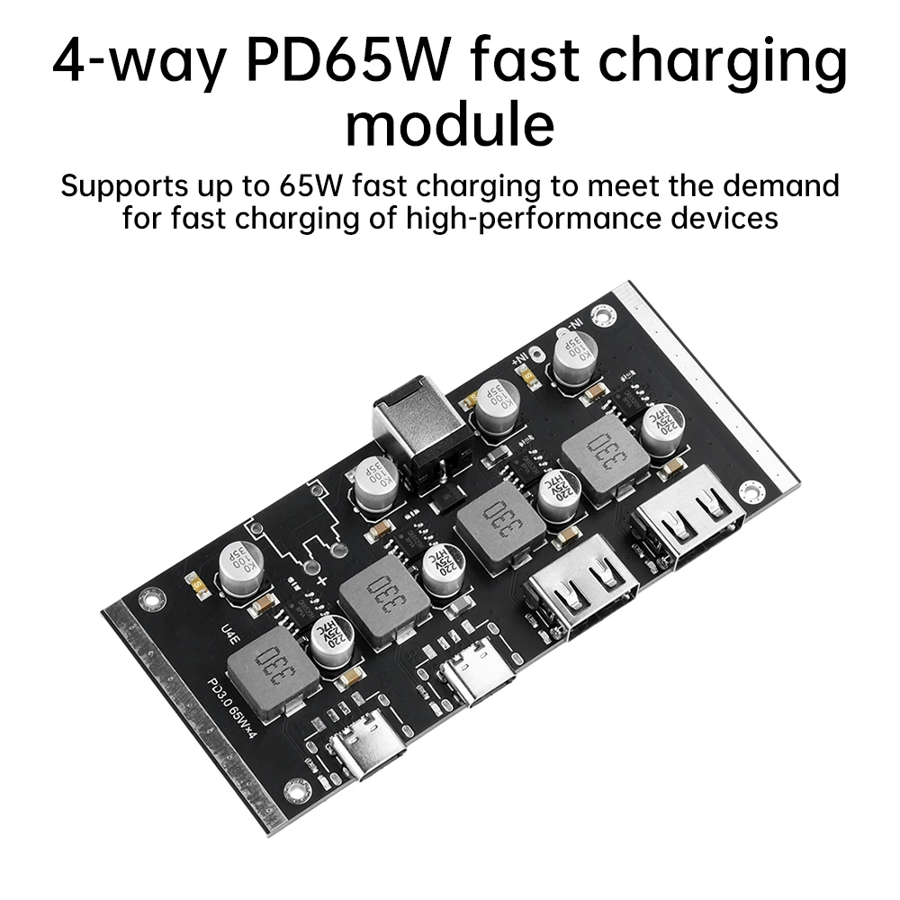 وحدة شحن سريع PD65W واجهة من النوع C تدعم PD3.0/2.0 QC3.0/2.0 FCP AFC شحن سريع رباعي الاتجاه من النوع C + USB A Board