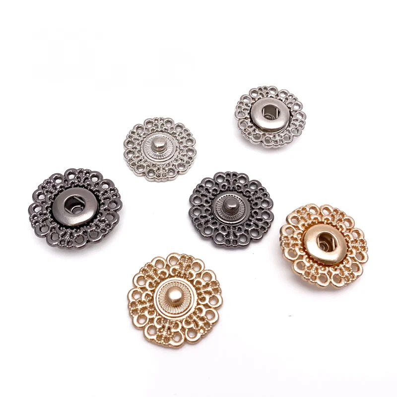 5Pairs Gold/gun/black Metal Snap Button Clasp Buttons Flower Shape Invisible Coat Buttons Fashion Suit Metal Hand-Sewn Buttons