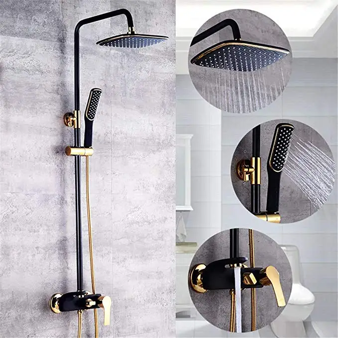 SDSN Hot Cold Bathroom Shower System Set 12 Inch ABS Hand Shower Head Wall Mounted Brass Black Gold Bathrooom Shower System