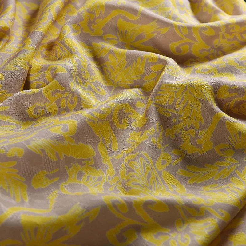 Yellow Printed on Gray Summer Rayon Fabric,Soft and Breathable,145CM Wide 220G/M,Fabric Good for Dress Cheongsam making R498