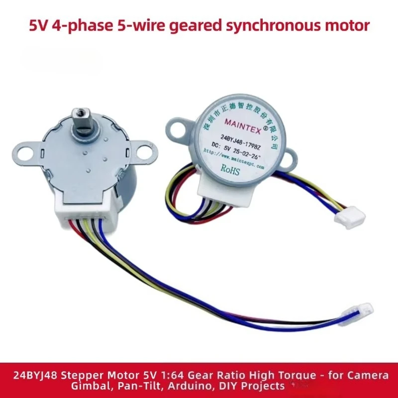 5PCS 24BYJ48 5V 4-Phase 5-Wire Stepper Motor with 64:1 Gear Reduction - For Single-Board Computers & Camera PTZ Systems