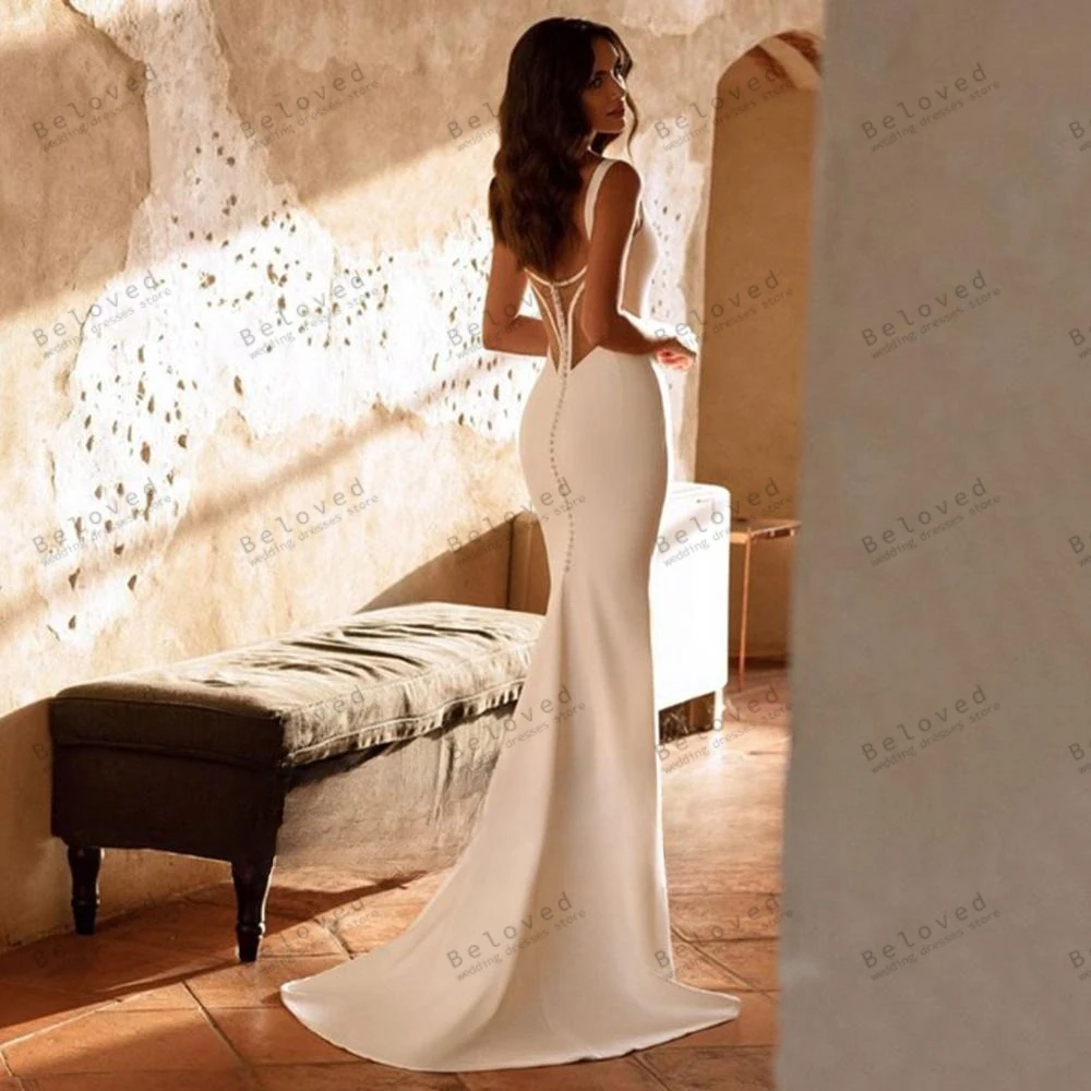 Einfache Brautkleider Satin Brautkleider ärmellose rücken freie Roben für formelle Party elegante tiefe V-Ausschnitt Vestidos de Novia 2024