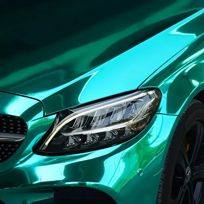 Premium Stretchable Gloss Miami Teal Chrome Mirror Vinyl Wrap Film Roll Self Adhesive Car Decal Wrapping