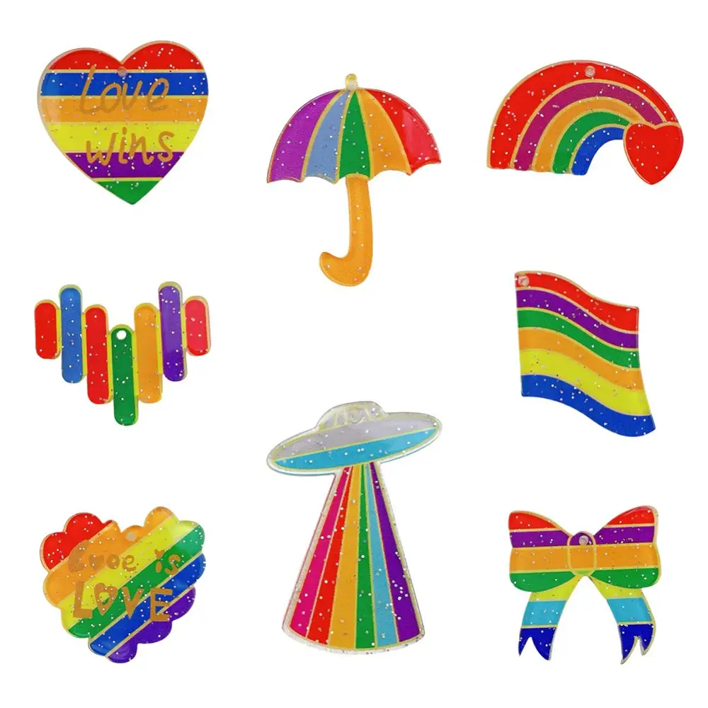 10 قطع جانب واحد الطباعة الاكريليك قوس قزح الخرز الحب القلب اليدوية فخر شهر قلادة الخرز مظلة العلم DIY مجوهرات الإكسسوار