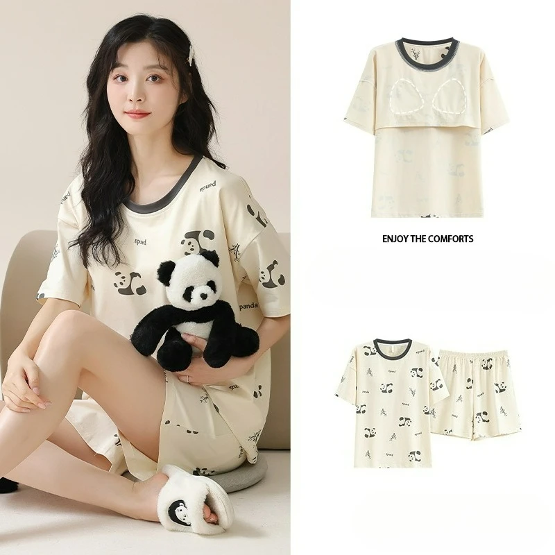 

2pcs Pajamas Set for Women 2026 New Casual Short Sleeve Shorts Loungewear Set Cartoon Sleepwear Summer Nightwear