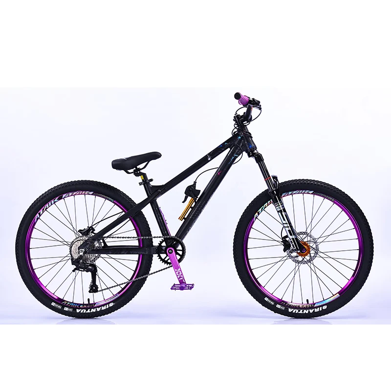 26-Zoll-Dirt-Jump-Mountainbike, 8/9-Gang-Aluminiumrahmen mit hydraulischen Bremsen und Federgabel für Jugend-Offroad-/Freestyle-Fahren