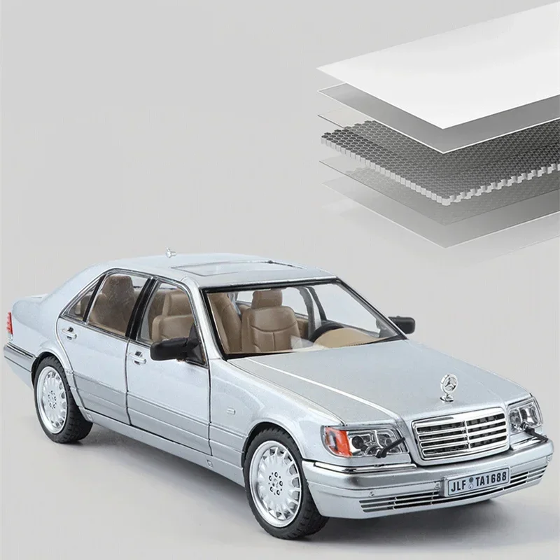 1:24 W140 S320 SEL Street Edition Alloy Classic Car Model Diecasts Metal Retro Old Vehicles Car Model Sound Light Kids Toys Gift