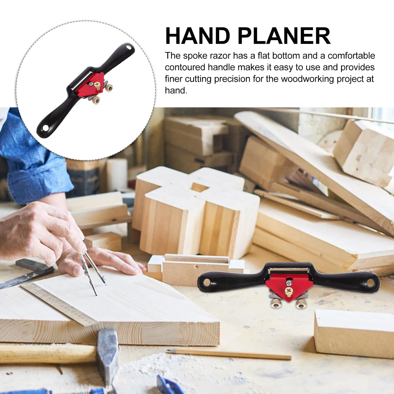 

1 Set Wood Planer Spokeshave Tool For Woodworking Curved Surfaces Double Screw Adjustment Flat Bottom Comfortable Handle Wood