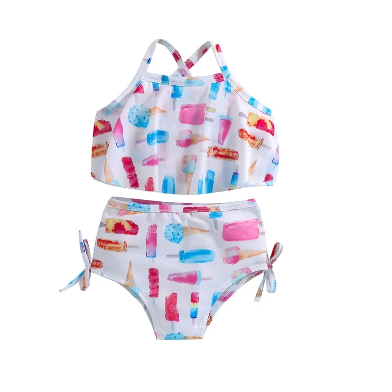 Yiiciovy Little Girl's Lovely Swimsuit Bikini Set Ice Cream Print Swimwear Swimwear Summer Children Two-Piece Beach Bathing Suit