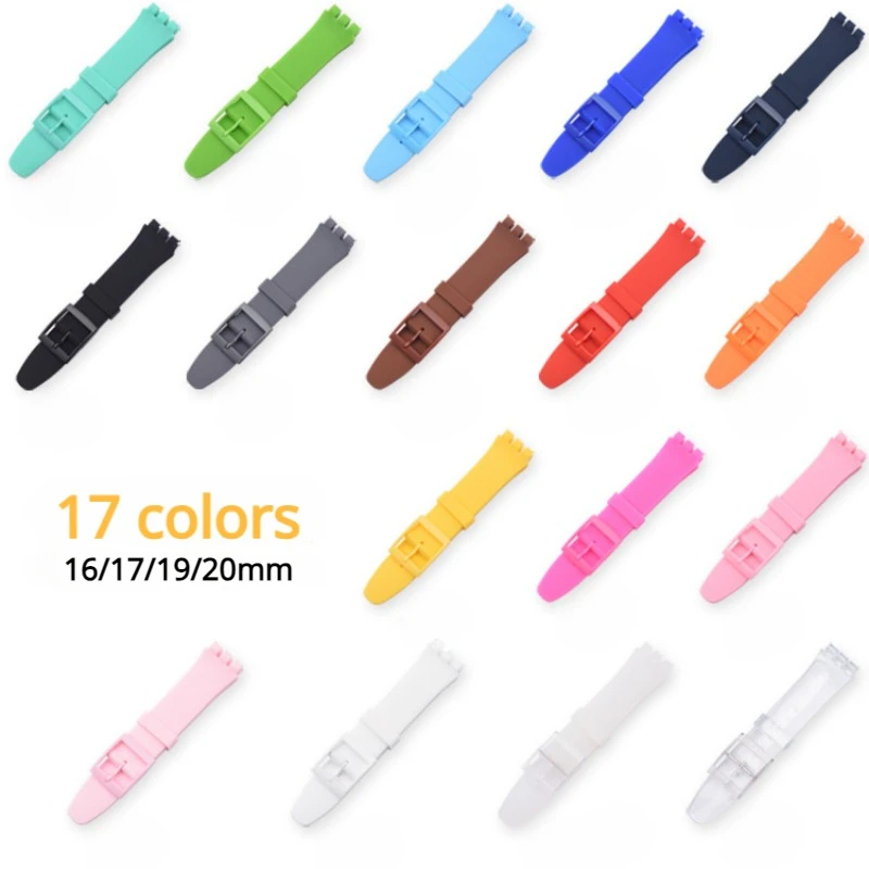 Silicone Watch Band 16mm 17mm 19mm 20mm for Swatch Waterproof Colorful Rubber Strap Men Women Sport Band Accessories Bracelet