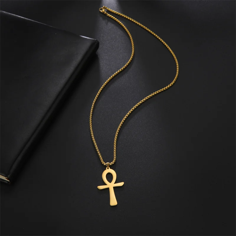 Retro Ancient Egyptian Ankh Cross Pendant Necklace for Men Women Chain Stainless Steel Jewelry Accessories Gifts collar hombre