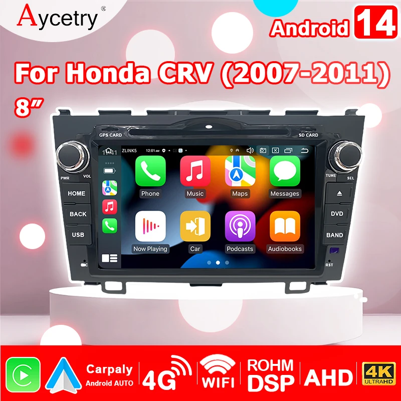 Car Radio 8'' Carplay Android 14 Auto For HONDA CR-V CRV 2007-2011 2 din Multimedia player autoradio Screen Stereo 4G LTE