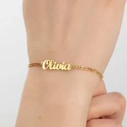 Lemegeton Custom Name Bracelet Women Girls Personalized Stainless Steel Figaro Chain Pendant Bracelets For Men with Names Gifts