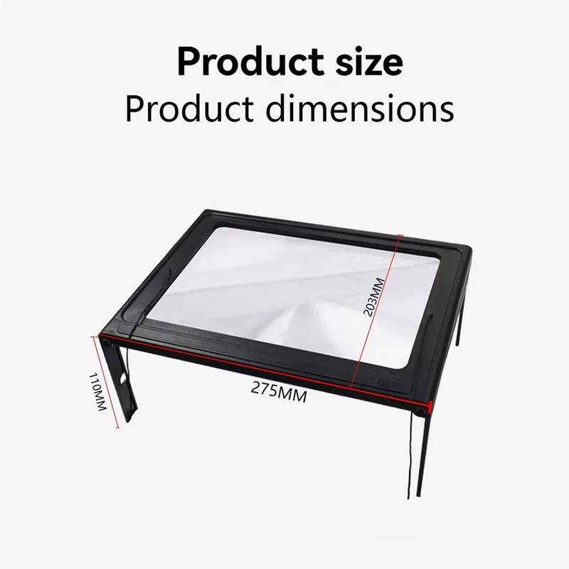 ABJI-3X LED Lit Page Magnifier For Elderly, Large Foldable Desktop Reading Aid With Full Page Visibility