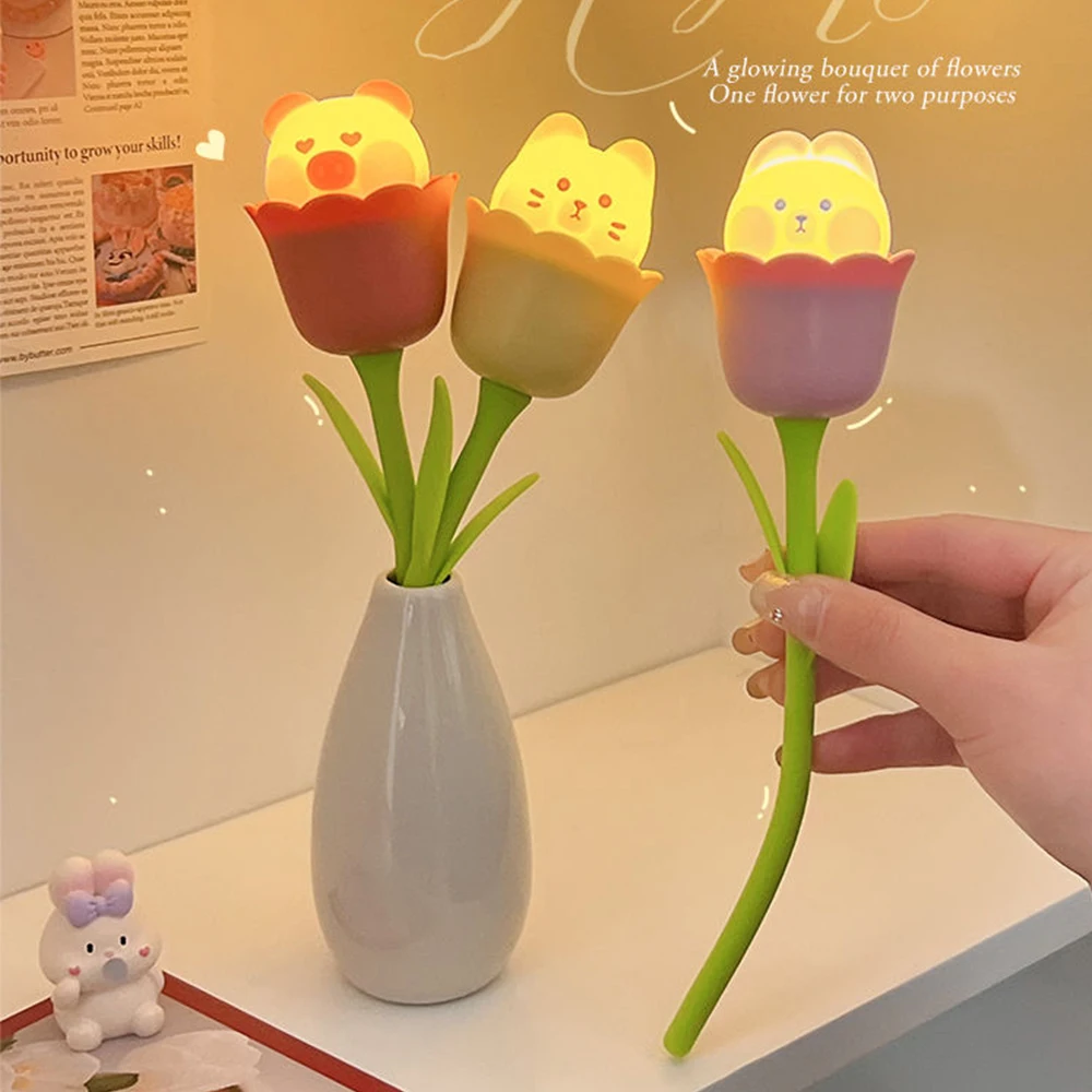 

Silicone Tulip Animal Night Light Dimmable Bendable Bouquet Lamp Usb Charging Bedroom Desk Decor Kid Sleep Nightlight Cute Gift