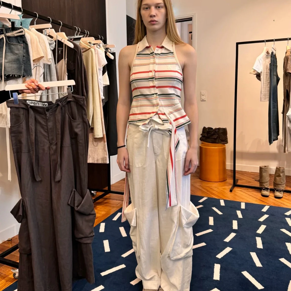 Estate nuovo marrone casual Dstring cerniera grande ket pantaloni da lavoro donna vita alta gamba larga strada Sle regolare sottile