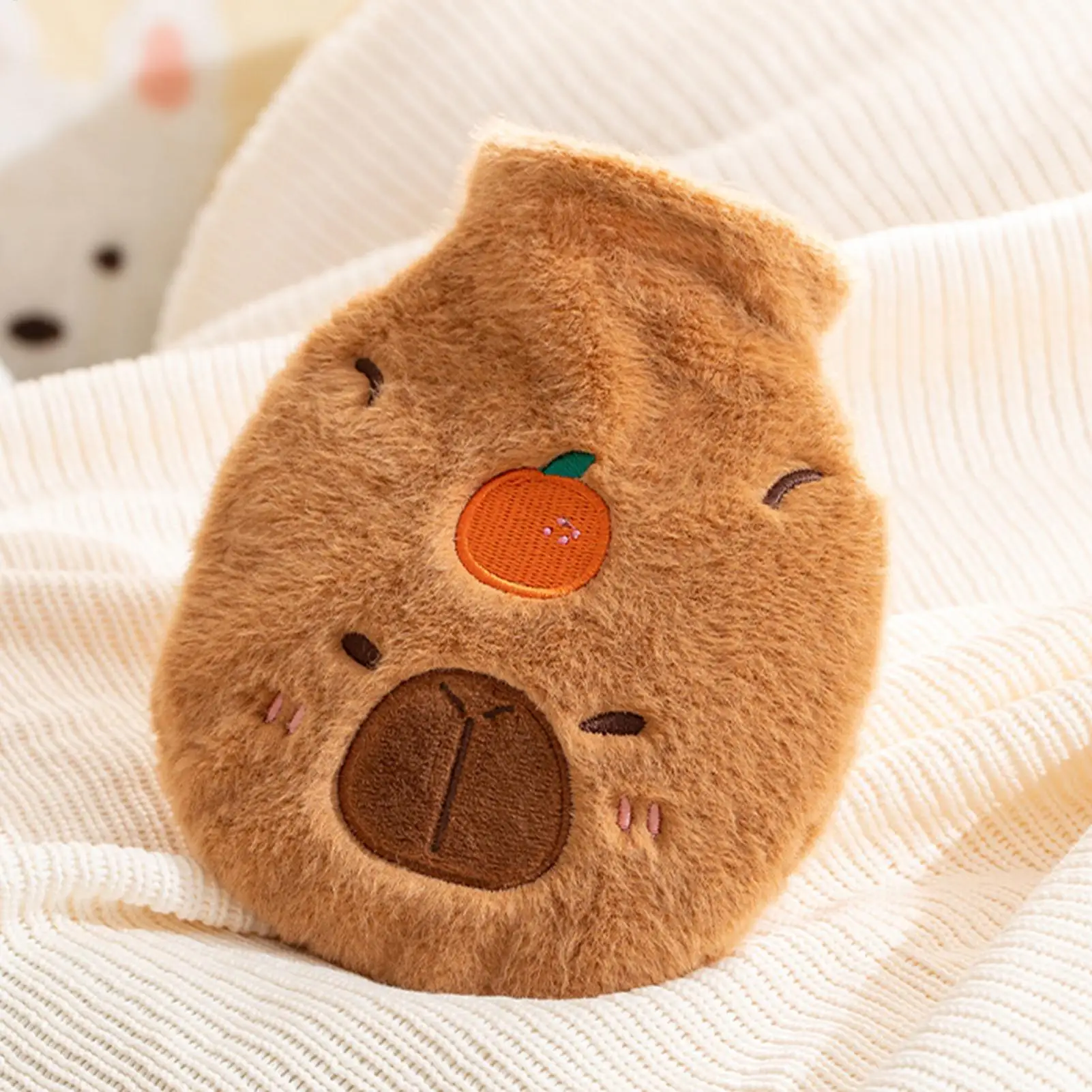 Cartoon Plush Capybara Hot Water Bottle Portable Cute Winter Warm Belly Big Warm Water Bottle Flannel Cover Winter Warming