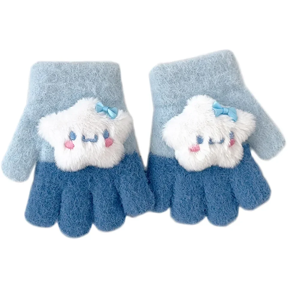 Sanrio-guantes de Hello Kitty para niños, manoplas gruesas de dibujos animados, cálidas y frías, cinco dedos divididos, Invierno