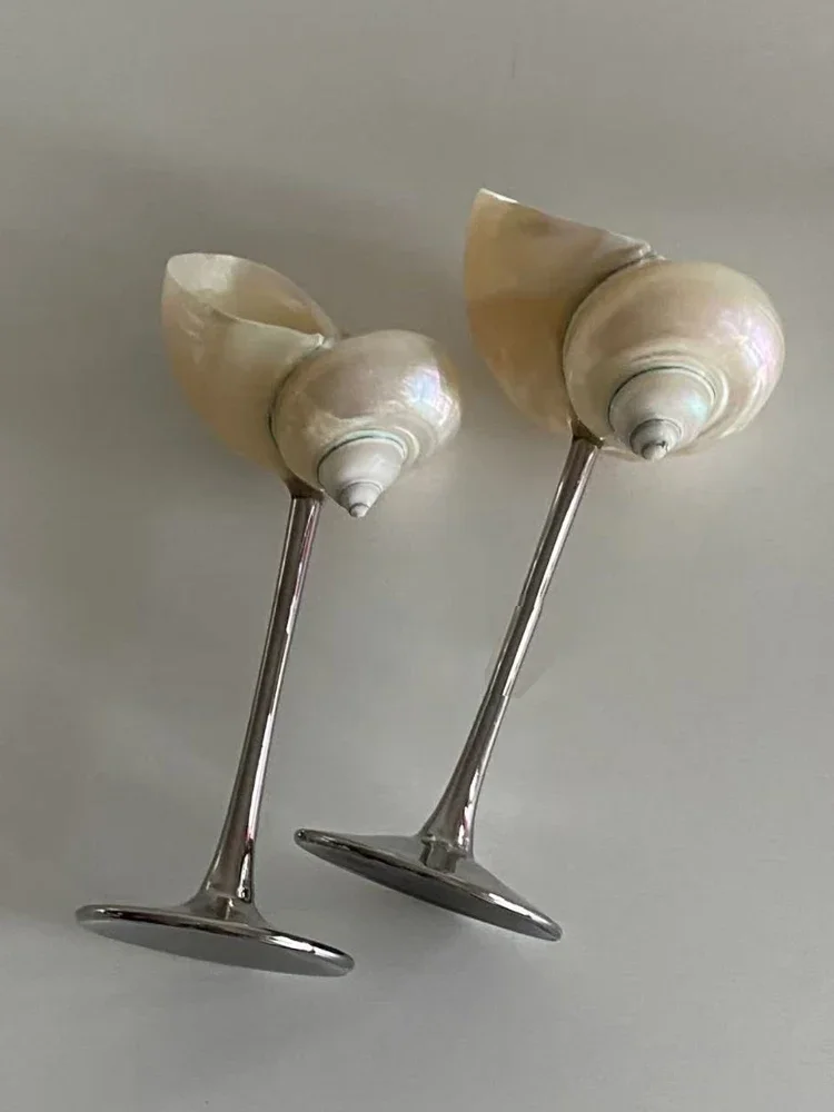 2Pcs Glass Artisan Conch Shell Toast Glasses | Oceanic Heritage Barware | Non-Toxic New Year Gift | Coastal Table Sculpture Set