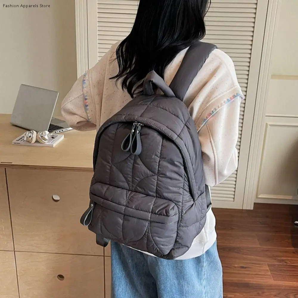 

Solid Color Padded Coat Backpack Nylon Pleated Space Cotton Shoulder Bag Large Capacity Cloud Student Schoolbag Lady/Girls