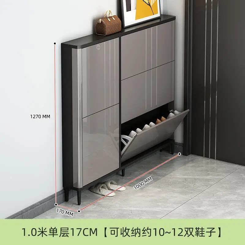 Ultra-thin shoe cabinet 17cm household door tipping bucket type, large-capacity entrance door very narrow entrance cabinet