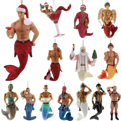 20 stili natale maschio sirena auto ciondolo portachiavi acrilico creativo albero di natale ciondolo accessori regali divertenti