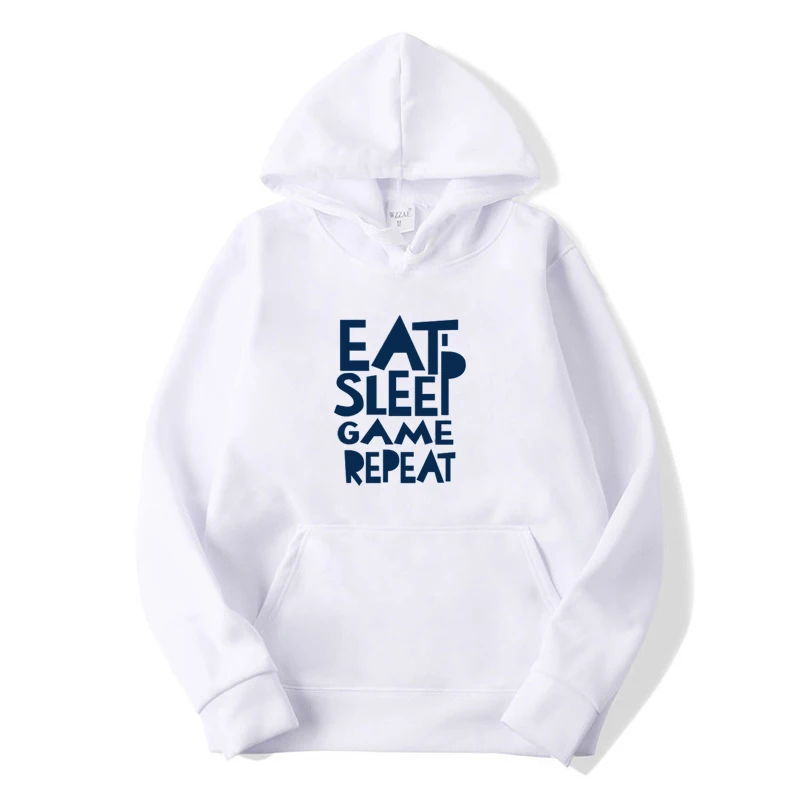 Men's Casual EAT SLEEP GAME REPEAT Print Hooded Sweatshirt Fleece Hoodie Men Women Clothing Pullover Tops