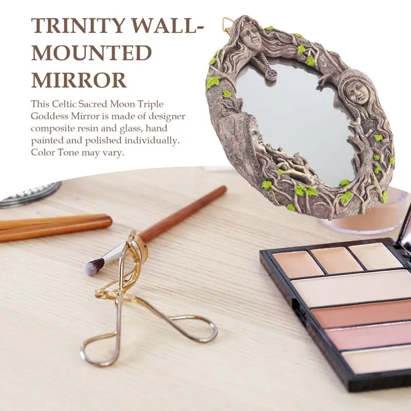Triple Moon Goddess Wall Mirror Wall-Mounted Mirror with Five-Pointed Retro Hanging Mirror-A13G