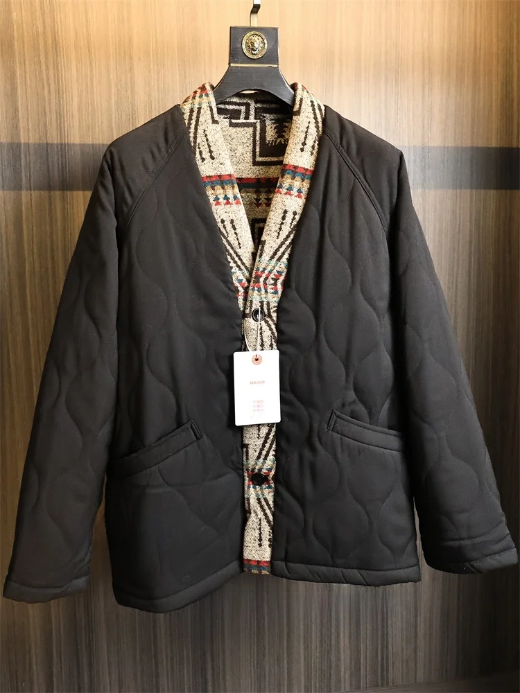 

Двусторонний носимый теплый хлопковый тюре V-Ne, вязаный цветочный дизайн, ретро, этнический Sle, модный городской молодежный Thiened Lo...