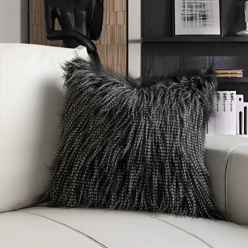 Modern Simplicity Black Fluffy Cushion Cover Luxury Boutique Art Deco Soft Fuzzy Throw Pillow Case 50x50cm For Sofa Couch Bed