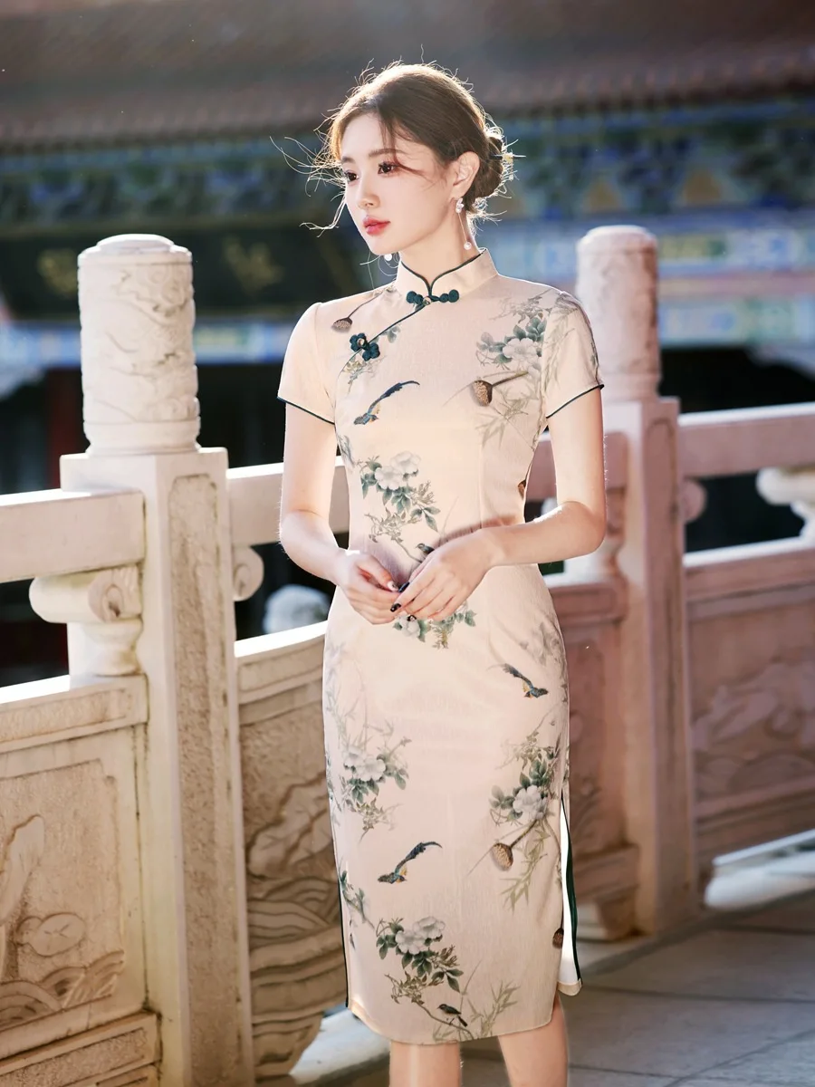 Elegant Printed Qipao 2024 Spring/Summer Retro Republican Style Youth Girl Dress Cheongsam китайское платье