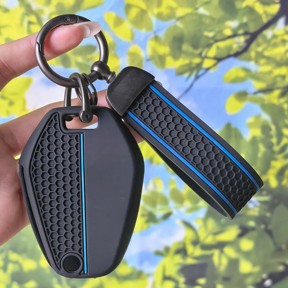Striped Silicone Bike Key Cover with Keychain for BMW R1300GS R1300 R1250GS R1250 ADV Adventure Anti‑Scratch Fob Shell