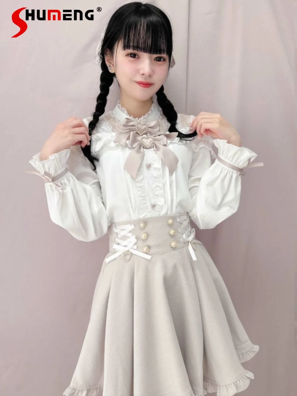 Japanese Mine Lolita Flare Skirt for Women 2024 Spring and Summer New Elegant Sweet Women's Side Tied Lotus Leaf Skirts Female