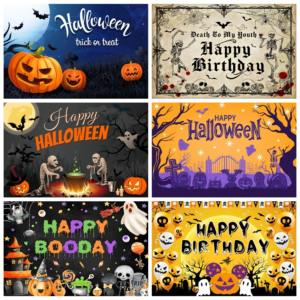 Halloween Photography Backdrop Spooky Moon Night Pumpkin Lantern Horror Party Kids Birthday Decor Background Photo Studio Props