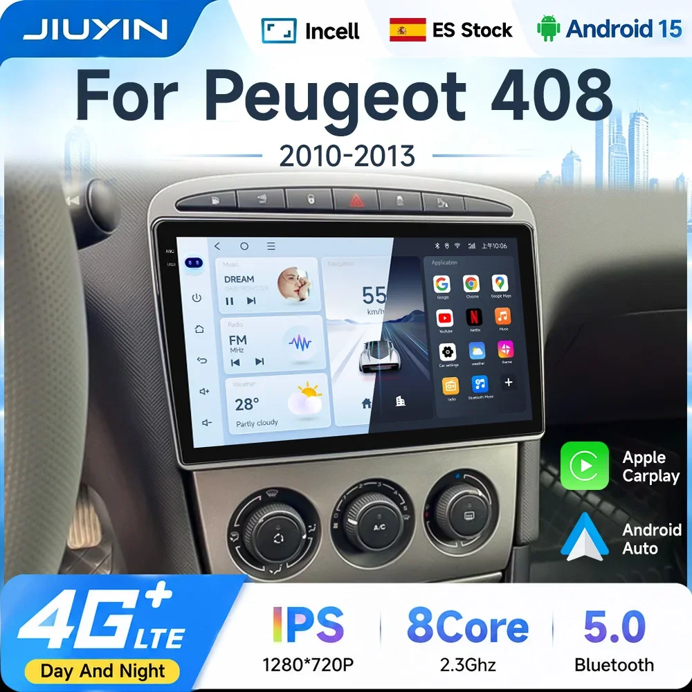 Image of JIUYIN 9" Android Auto-Multimedia-Radio für Peugeot 408 308 308SW 2010-2013, Videoplayer, kabelloses CarPlay, Audio-Auto-Stereo, GPS-Navigationsbildschirm